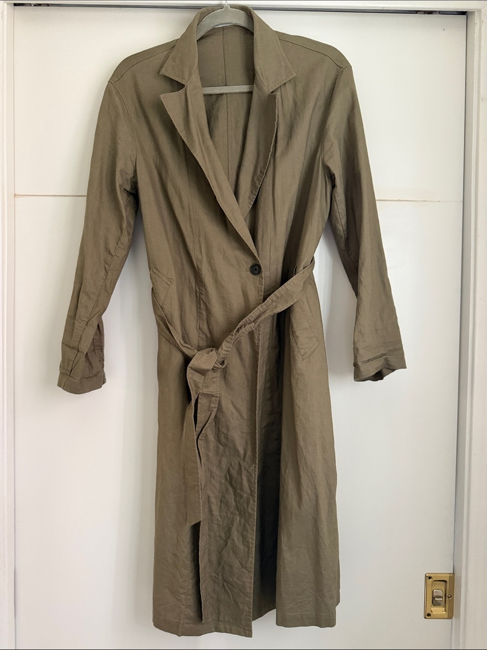 Uniqlo Linen Blend Long Trench Coat with Belt (Olive color)